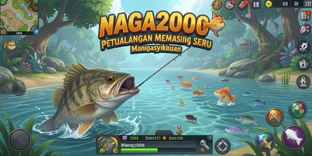 Screenshot gameplay NAGA2000 menampilkan aksi memancing yang mendebarkan.