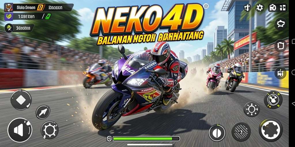 Gameplay mendebarkan NEKO4D dengan motor balap yang cepat.