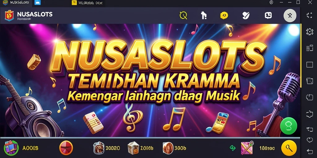 Tampilan gameplay NUSASLOTS yang penuh warna dan irama musik.