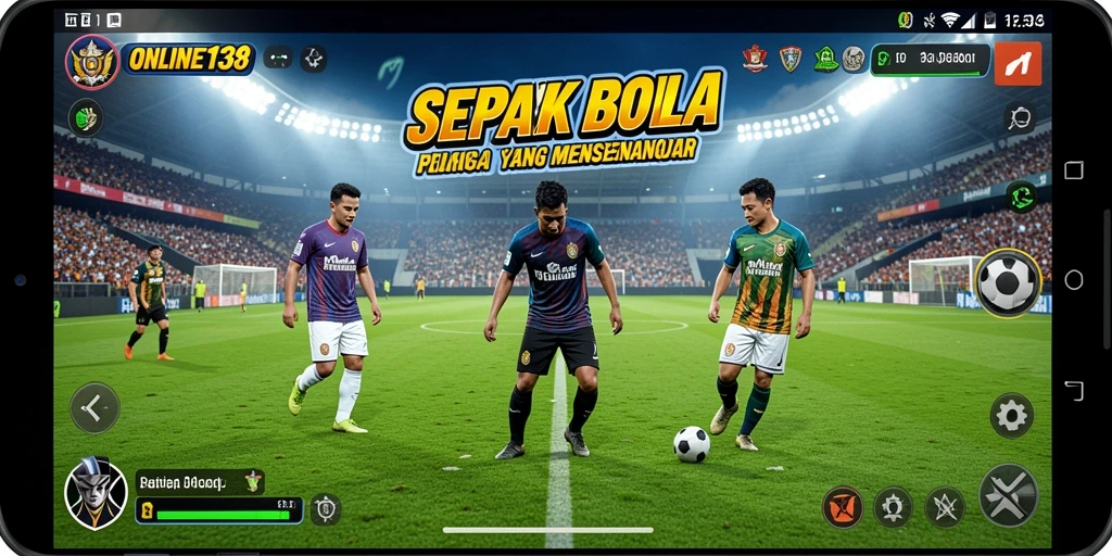 Screenshot utama ONLINE138 menampilkan aksi seru dari pertandingan sepak bola.