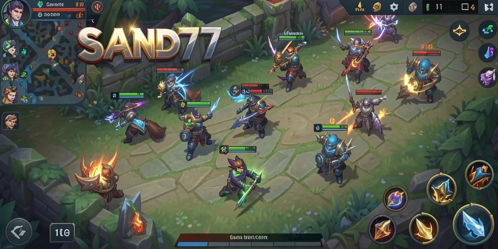 Tampilan gameplay SAND77 yang seru dan dinamis di arena MOBA.