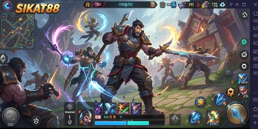Screenshot SIKAT88 menampilkan pertempuran seru di arena MOBA.