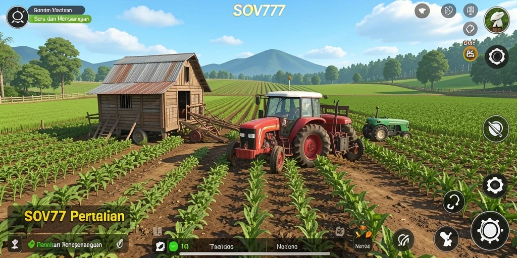 Tampilan menarik dari gameplay SOV777 saat bertani dengan berbagai tanaman.